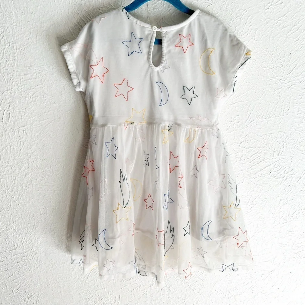 Hanna Andersson White Celestial Star & Moon Tulle Dress Girls 6-7